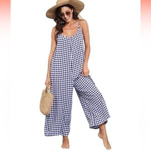 Women's Buenos Ninos Blue & White Gingham Jumpsuit Size XXL